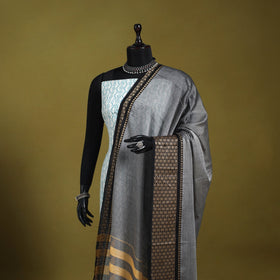 Grey - dharwad cotton dupatta with zari border 22