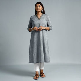 Grey - Dharwad Cotton  A-Line Long Kurta