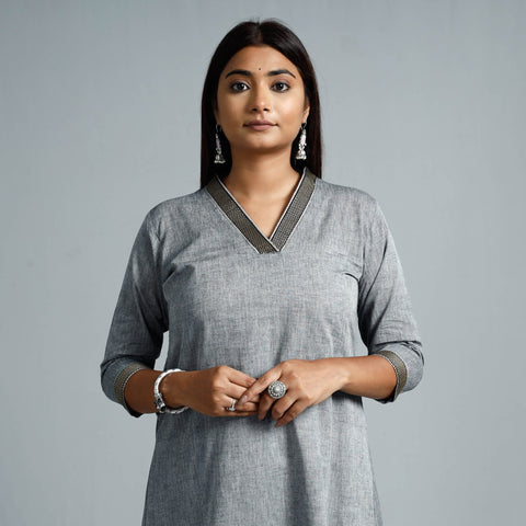 Grey - Dharwad Cotton  A-Line Long Kurta