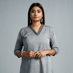 Grey - Dharwad Cotton  A-Line Long Kurta