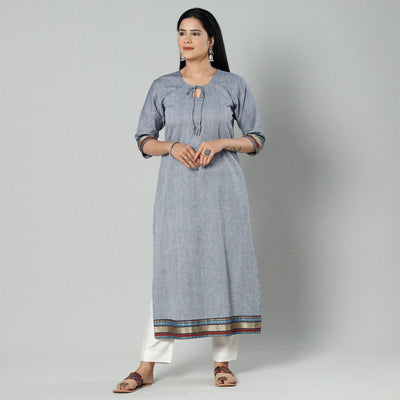 Grey dharwad cotton long kurti - handcrafted