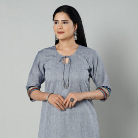 Grey dharwad cotton long kurti - handcrafted