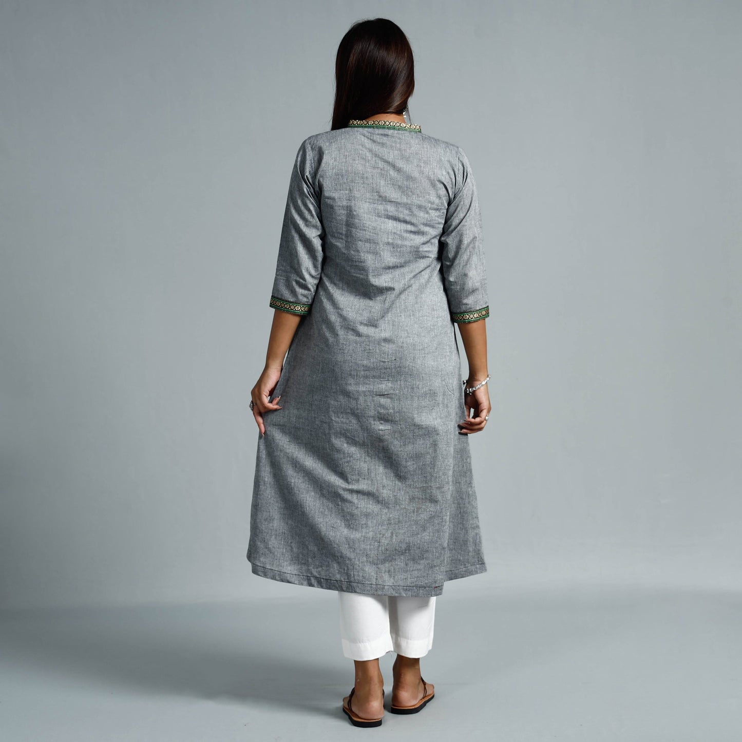 Grey - Dharwad Cotton Long A-Line Kurta