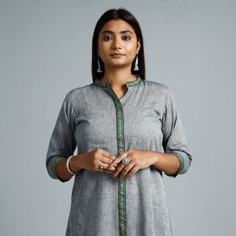Grey - Dharwad Cotton Long A-Line Kurta