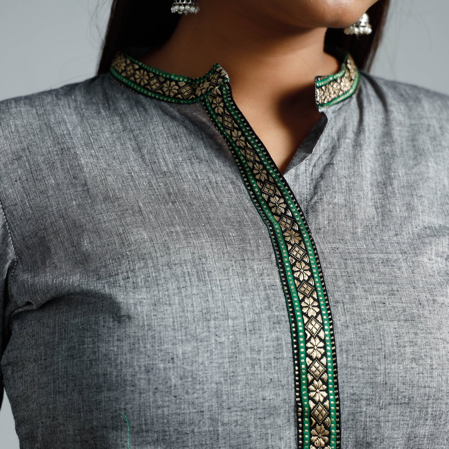Grey - Dharwad Cotton Long A-Line Kurta