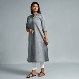 Grey - Dharwad Cotton Long A-Line Kurta