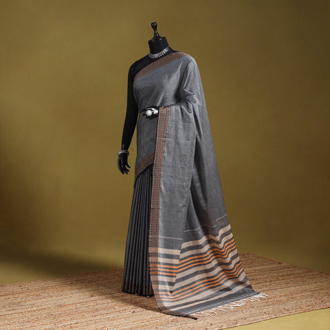 Grey - dharwad cotton saree with border 05 - handcrafted