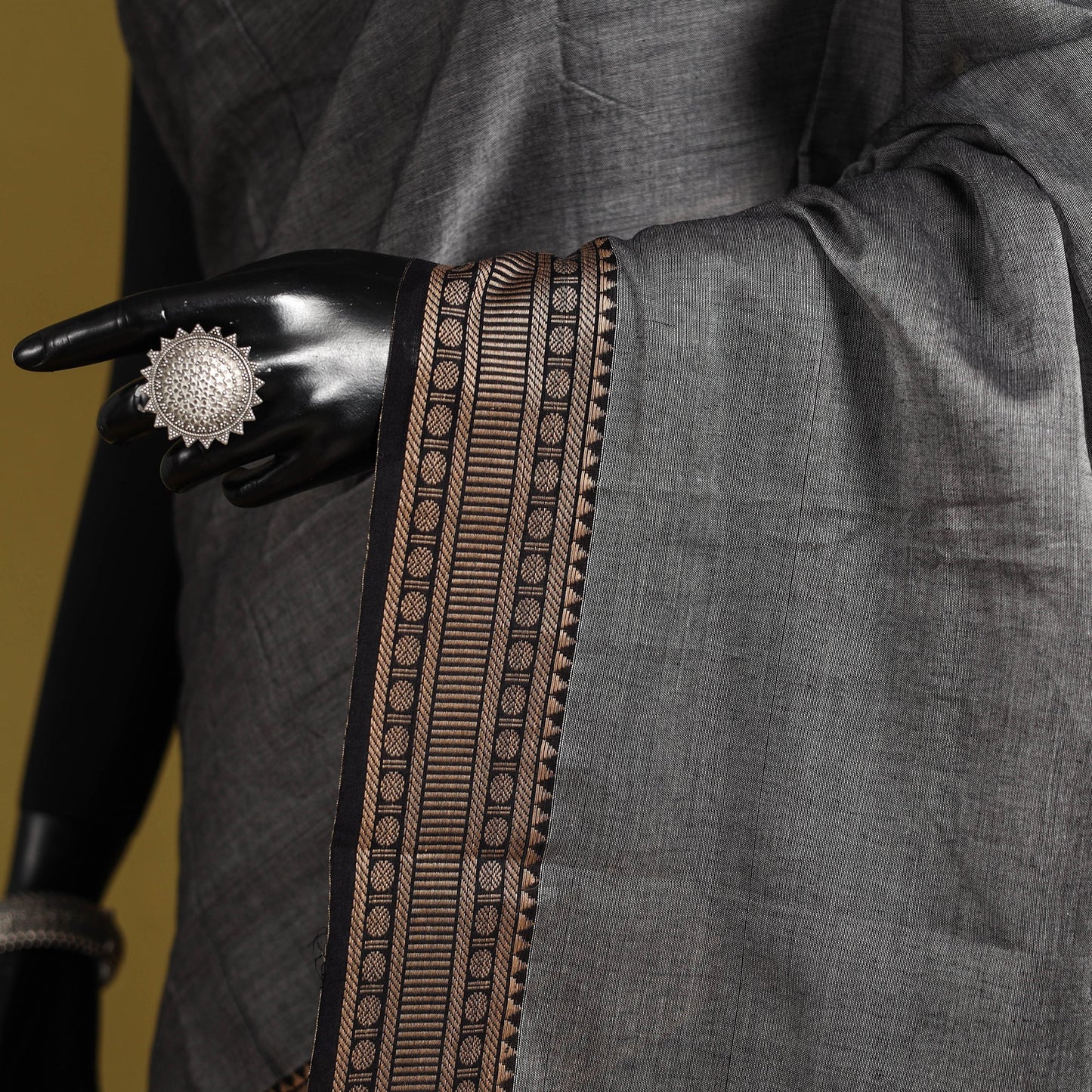 Grey - dharwad cotton saree with border 05 - handcrafted