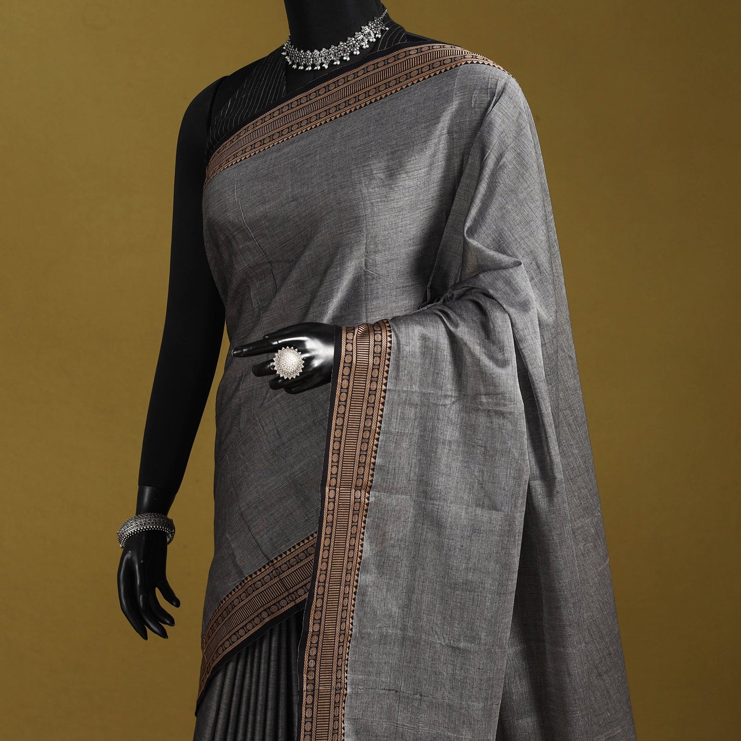 Grey - dharwad cotton saree with border 05 - handcrafted