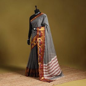 Grey - dharwad cotton saree with border 14 - handcrafted