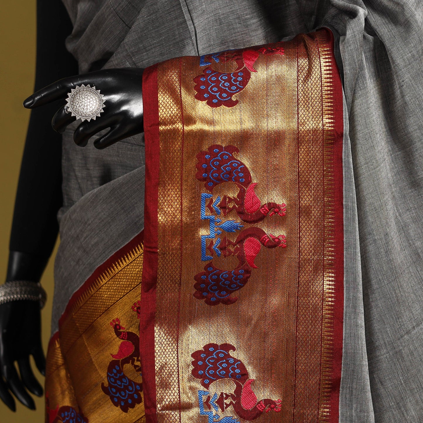 Grey - dharwad cotton saree with border 14 - handcrafted