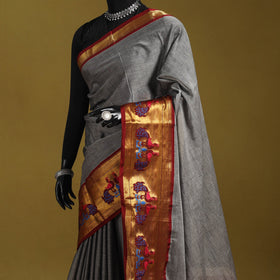 Grey - dharwad cotton saree with border 14 - handcrafted