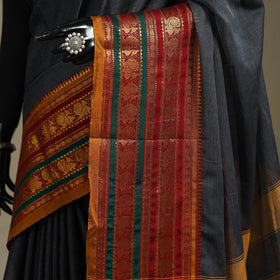 Grey - dharwad cotton saree with border 16 - handcrafted