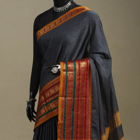Grey - dharwad cotton saree with border 16 - handcrafted