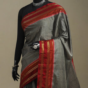 Grey - dharwad cotton saree with border 17 - handcrafted
