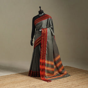 Grey - dharwad cotton saree with border 17 - handcrafted