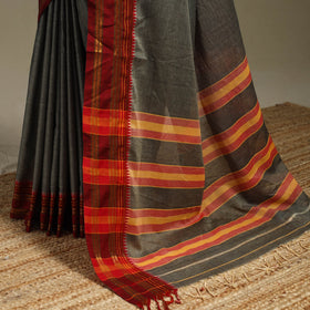 Grey - dharwad cotton saree with border 17 - handcrafted