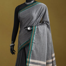 Grey - dharwad cotton saree with border 40 - handcrafted