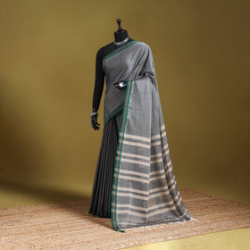 Grey - dharwad cotton saree with border 40 - handcrafted