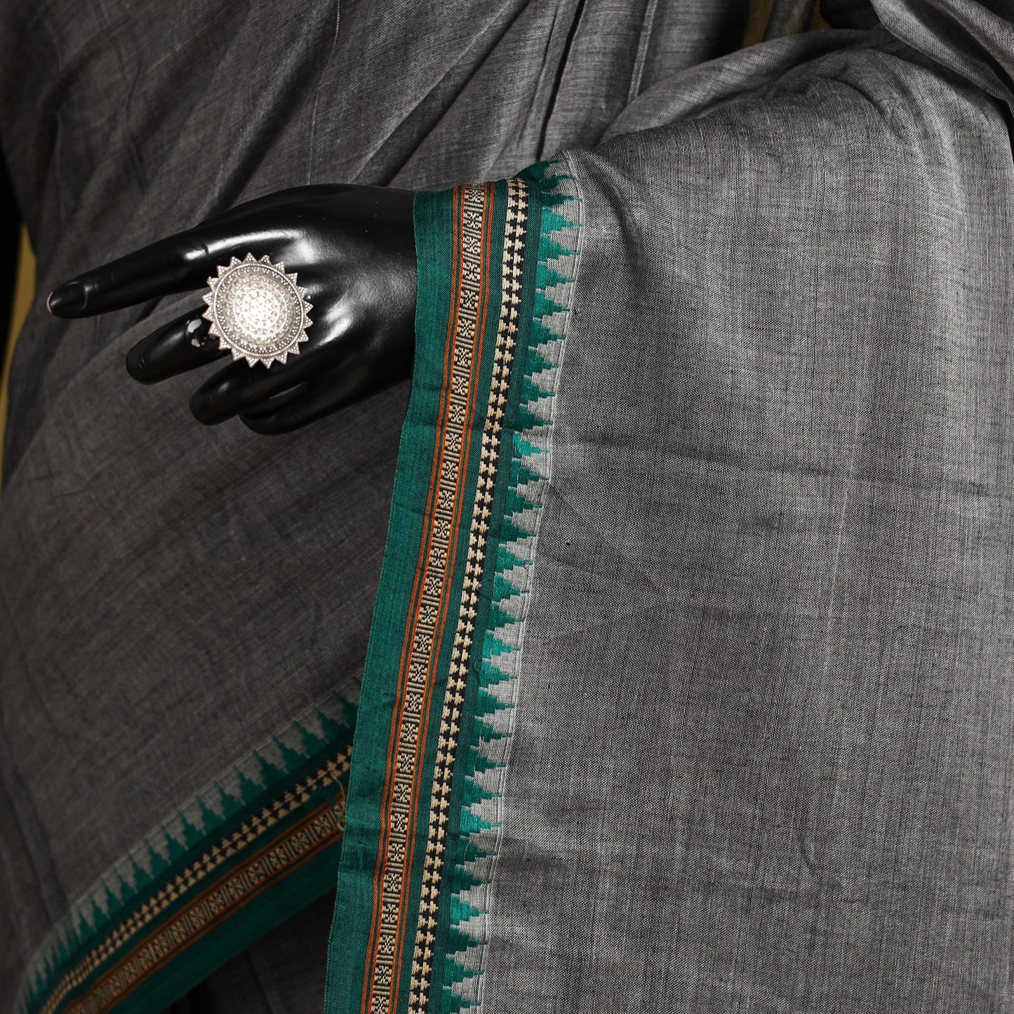 Grey - dharwad cotton saree with border 40 - handcrafted