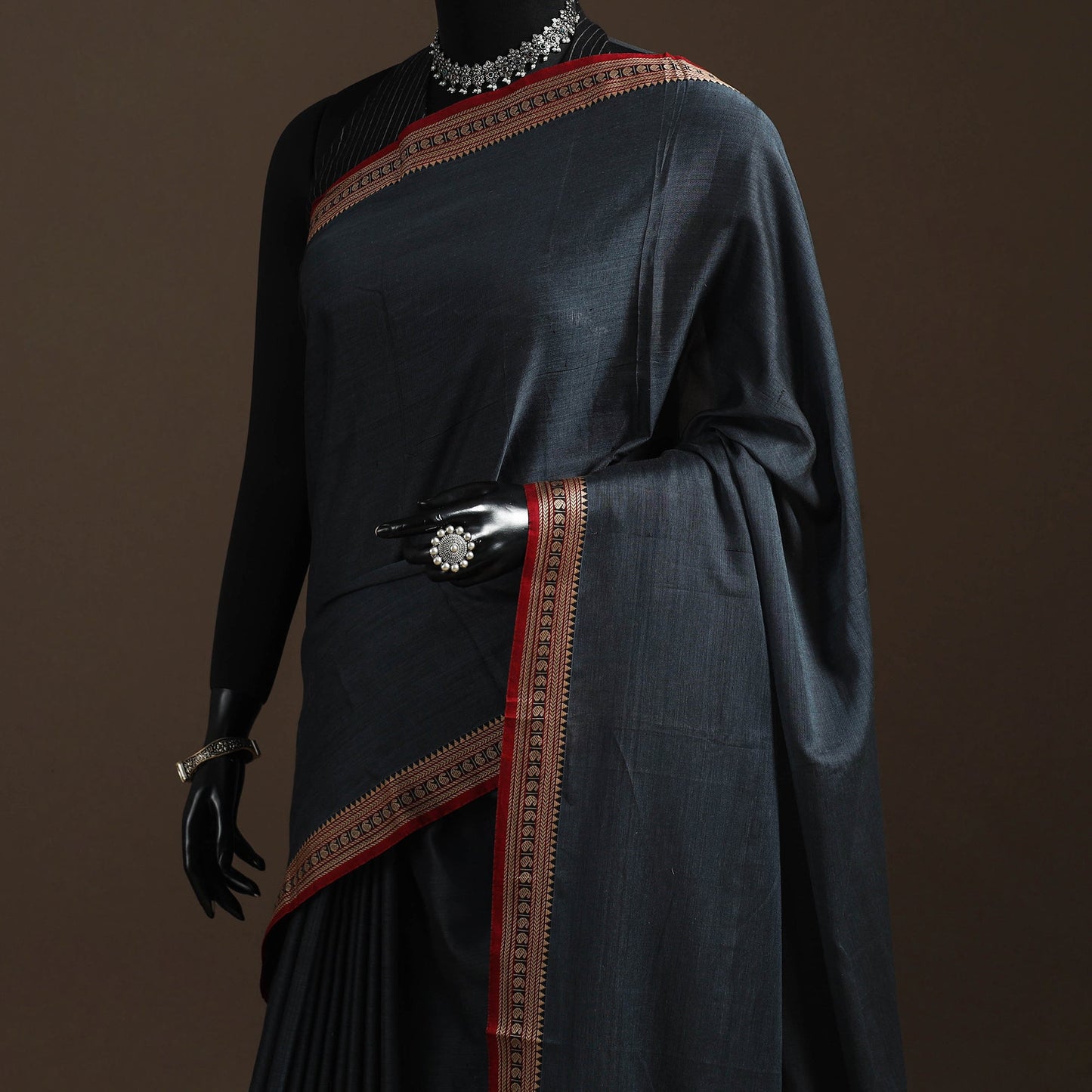 Dharwad cotton saree with border 50 - handcrafted