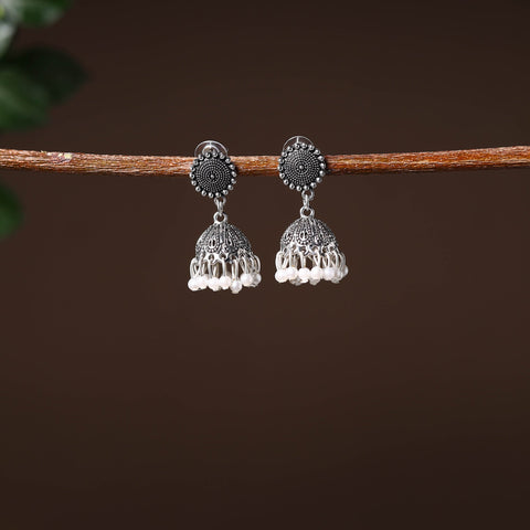 Grey - disha handcrafted gs beaded jhumki earrings