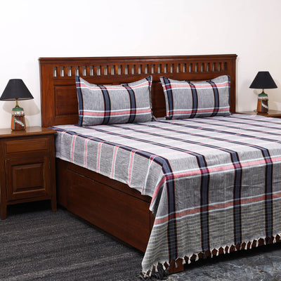 Grey Double Handloom Cotton Bed Sheet Set 