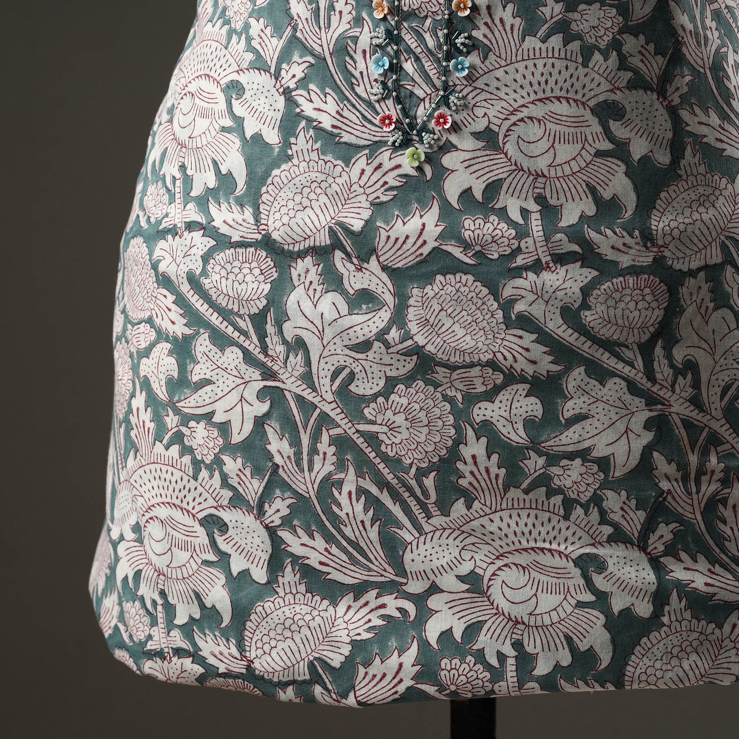 Buy Embroidered Sanganeri Block Print Cotton Kurta Material with Beads - 2.5 Meter Online at iTokri.com