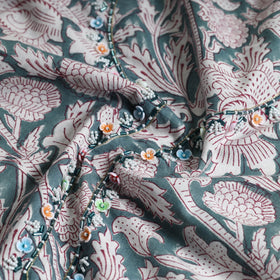 Buy Embroidered Sanganeri Block Print Cotton Kurta Material with Beads - 2.5 Meter Online at iTokri.com