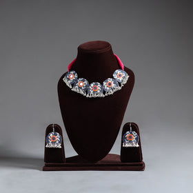 Grey - fabart german silver mirror work choker necklace set