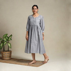 Grey Flared Cotton Jacquard Dress