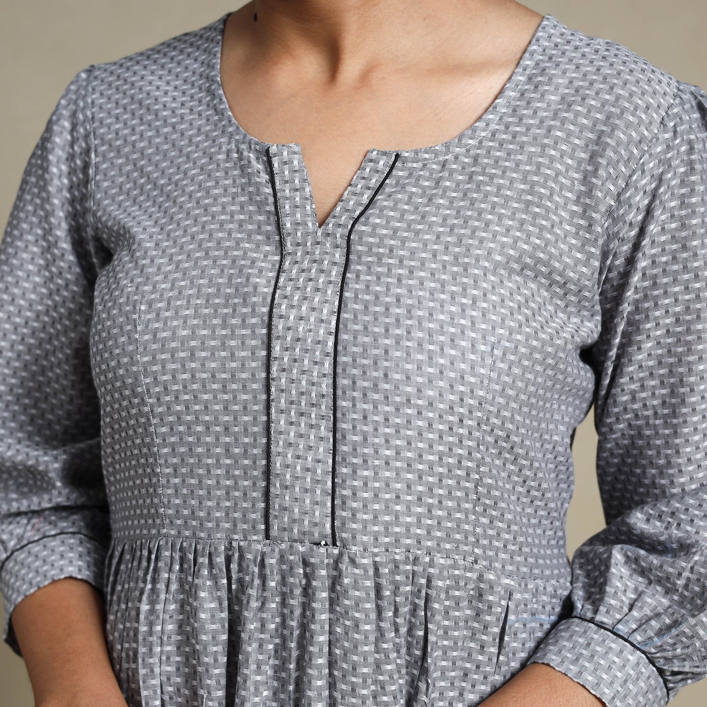 Grey Flared Cotton Jacquard Dress