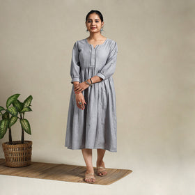 Grey Flared Cotton Jacquard Dress