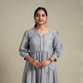 Grey Flared Cotton Jacquard Dress