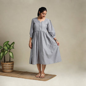 Grey Flared Cotton Jacquard Dress