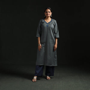 Flex cotton plain hand embroidered straight kurta for women