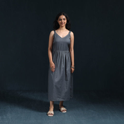Grey - flex cotton tiered plain dress 02 - handcrafted