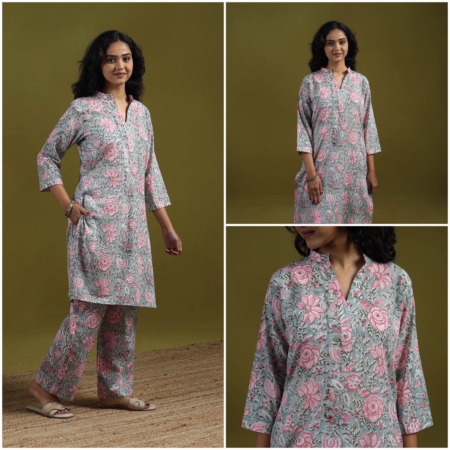 Floral cotton sanganeri co-ord set 02 - handcrafted