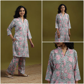 Floral cotton sanganeri co-ord set 02 - handcrafted