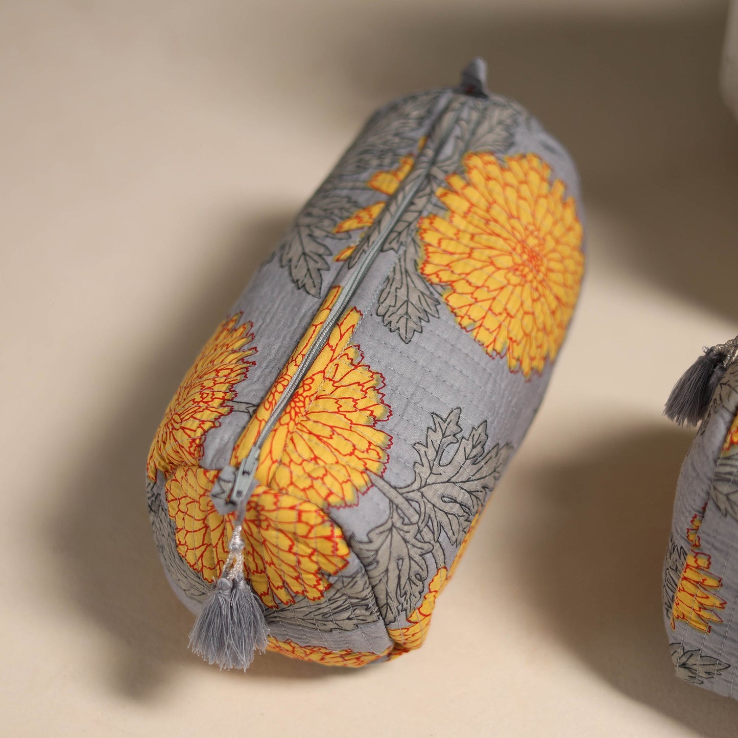 Grey - floral hand quilted toiletry bags (set of 3) 22