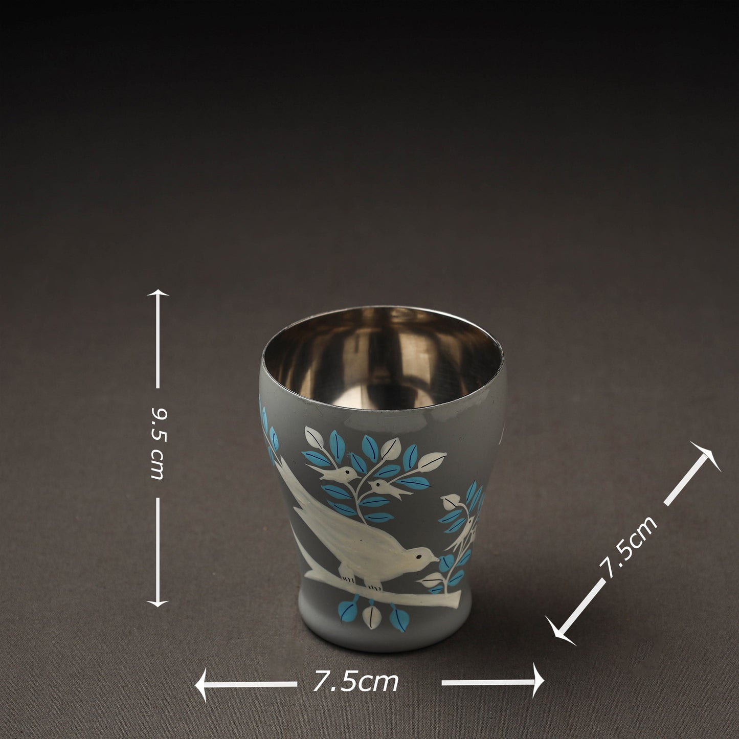  Grey Floral Handpainted Enamelware Stainless Steel Glass 