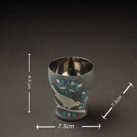  Grey Floral Handpainted Enamelware Stainless Steel Glass 