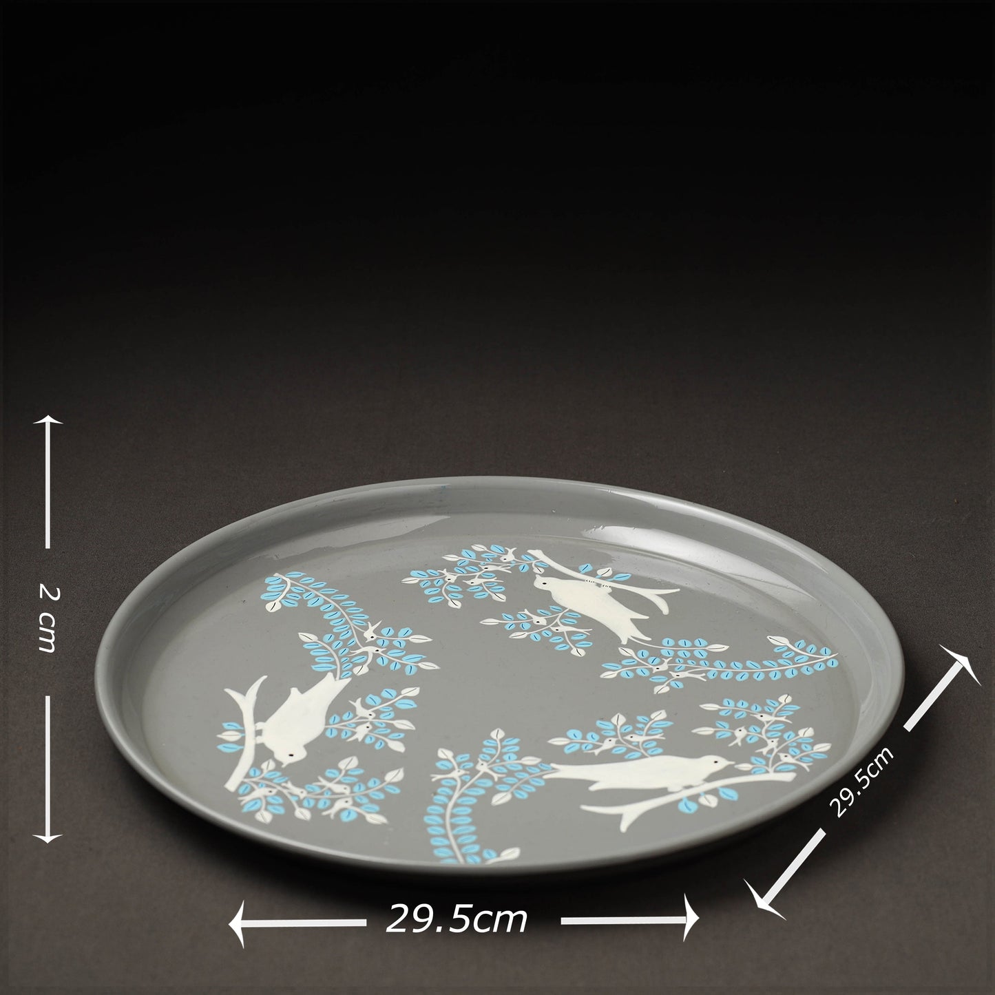 Floral Grey Handpainted Enamelware Stainless Steel Plate 