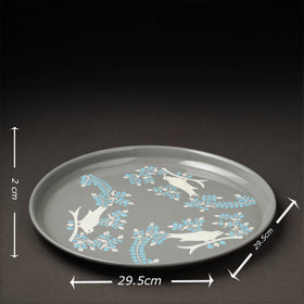 Floral Grey Handpainted Enamelware Stainless Steel Plate 
