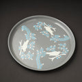 Floral Grey Handpainted Enamelware Stainless Steel Plate 