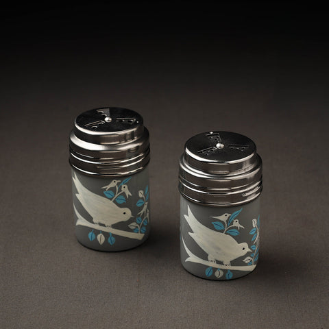Floral Handpainted Stainless Steel Salt and Pepper Shaker Set 