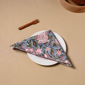  Grey Floral Sanganeri Block Print Cotton Table Napkin 