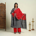  Grey Frock Style Cotton Pochampally Ikat Kurta Set 