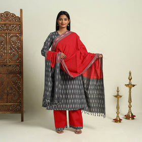  Grey Frock Style Cotton Pochampally Ikat Kurta Set 