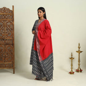  Grey Frock Style Cotton Pochampally Ikat Kurta Set 